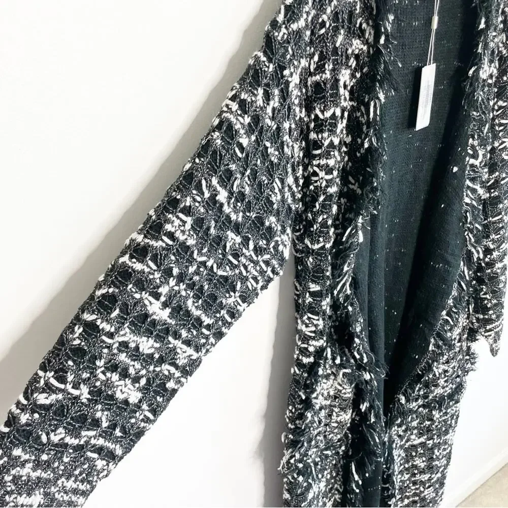 FOXIEDOX Black and White Knit Fringe Cardigan Size Large NWT